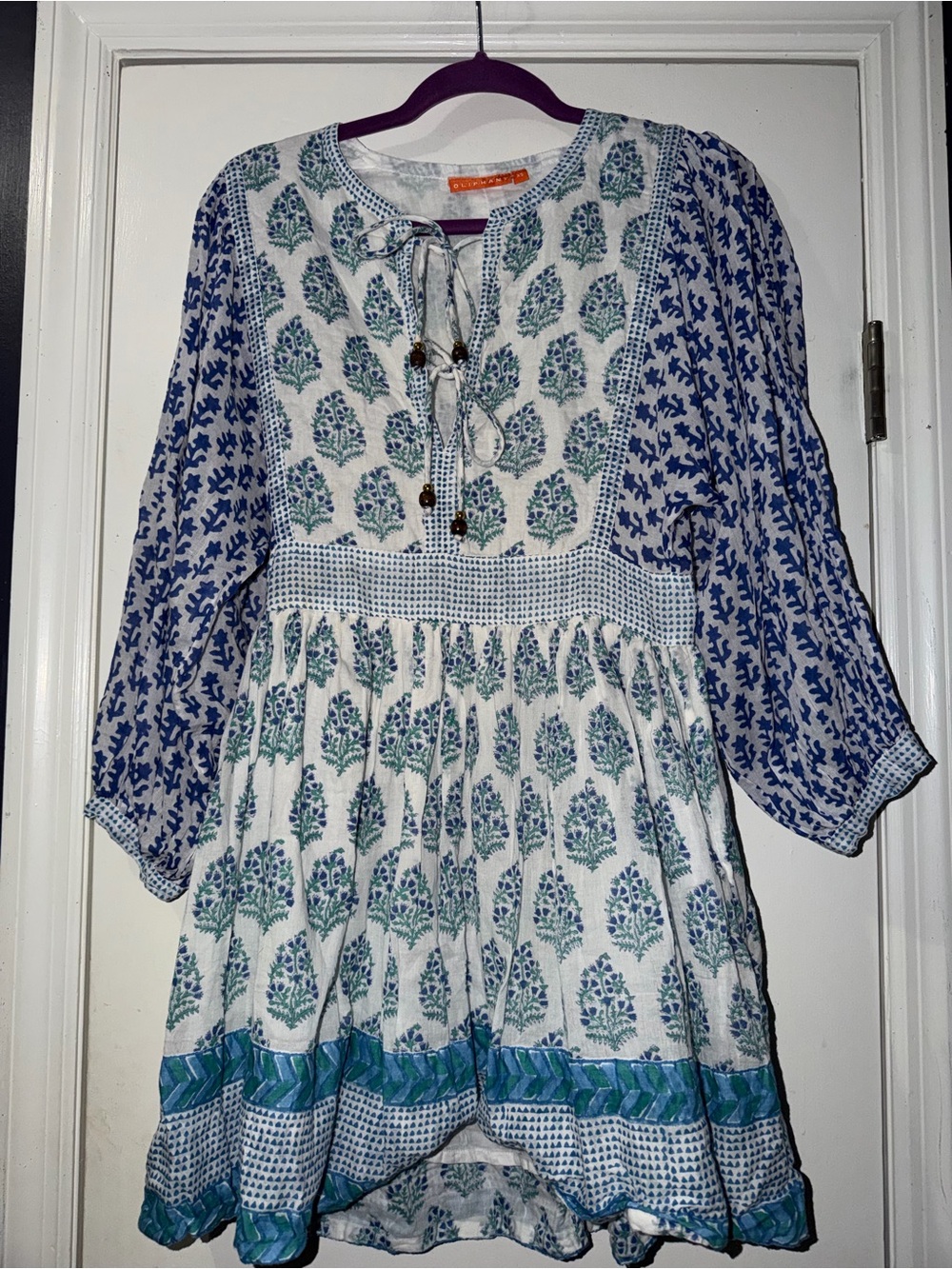 Oliphant White, Blue & Teal Floral Boho Tunic Dress